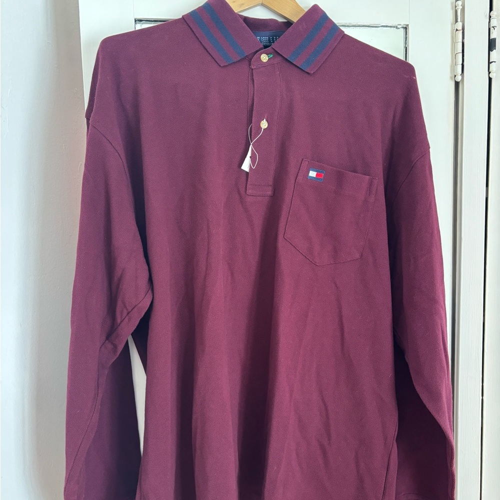 Tommy Hilfiger Burgundy Polo with Striped Collar NWT
